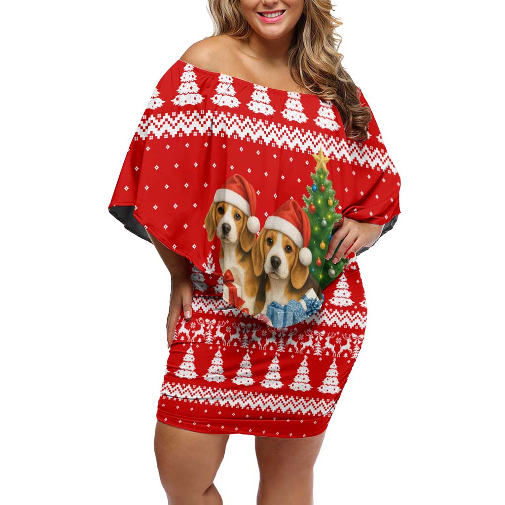 Beagle Dashing Dog Christmas Family Matching Off Shoulder Short Dress and Hawaiian Shirt Xmas Holiday Patterns - Wonder Print Shop