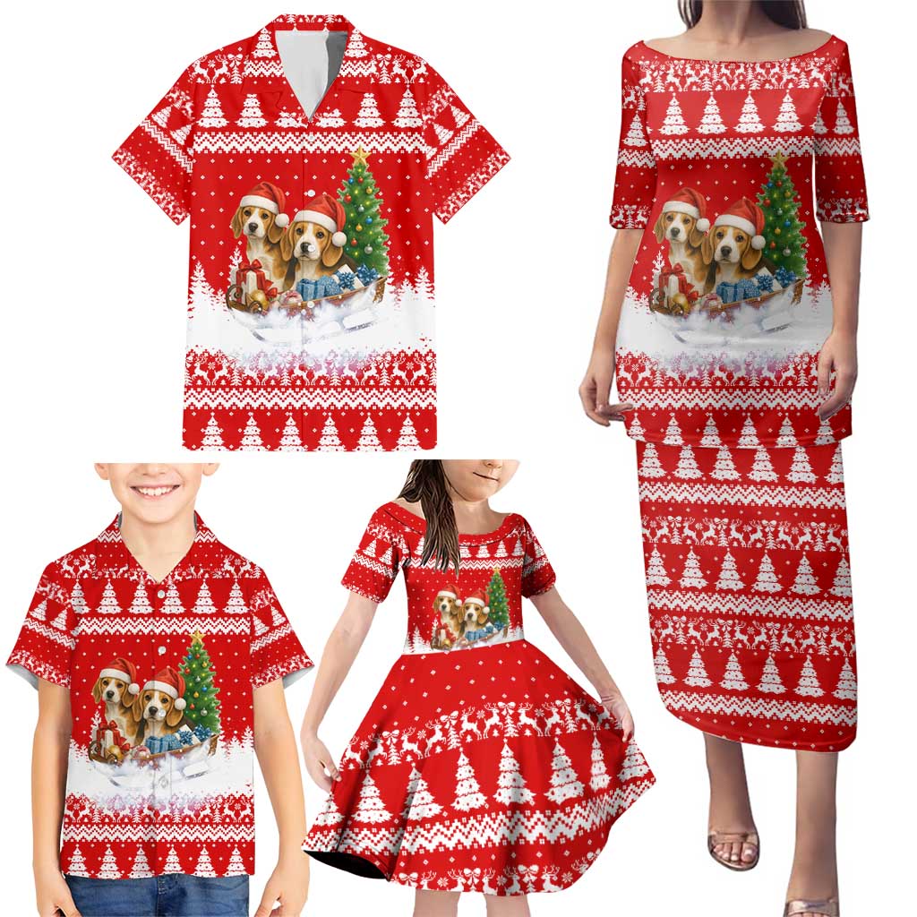 Beagle Dashing Dog Christmas Family Matching Puletasi and Hawaiian Shirt Xmas Holiday Patterns - Wonder Print Shop