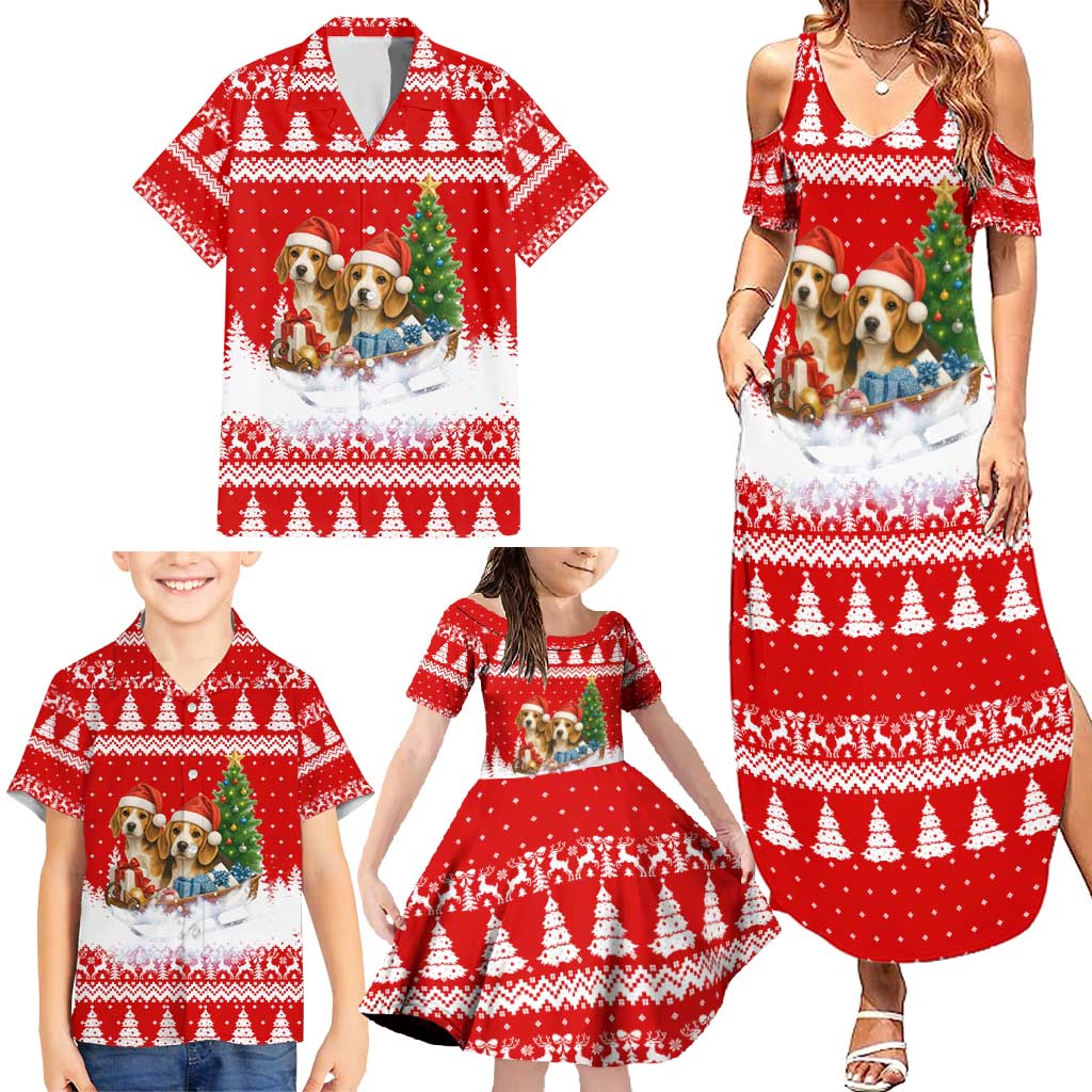 Beagle Dashing Dog Christmas Family Matching Summer Maxi Dress and Hawaiian Shirt Xmas Holiday Patterns - Wonder Print Shop