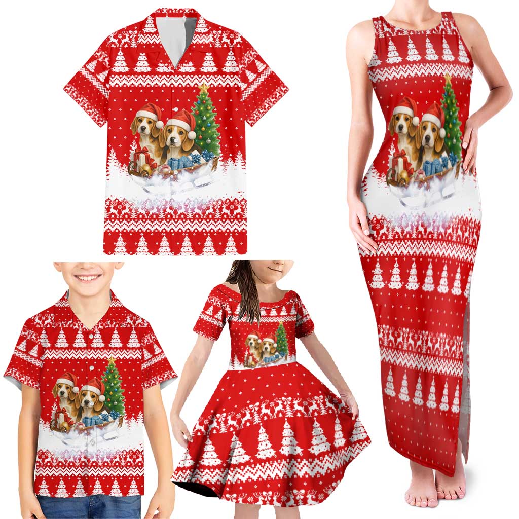 Beagle Dashing Dog Christmas Family Matching Tank Maxi Dress and Hawaiian Shirt Xmas Holiday Patterns - Wonder Print Shop