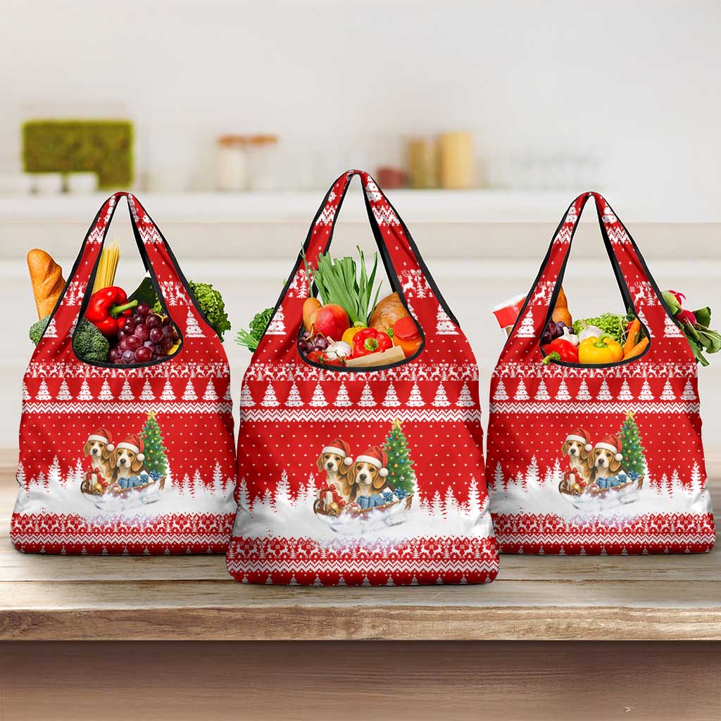 Beagle Dashing Dog Christmas Grocery Bag Xmas Holiday Patterns - Wonder Print Shop