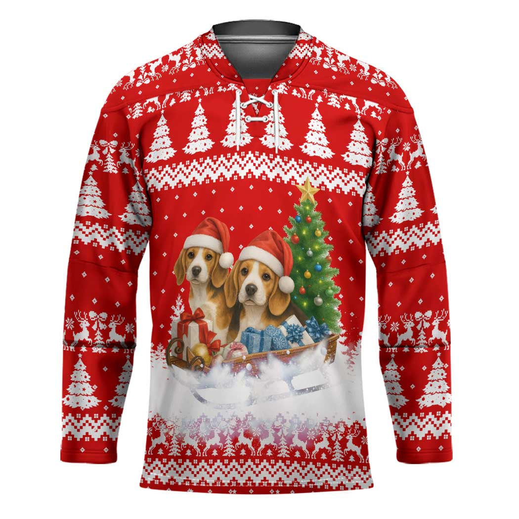 Beagle Dashing Dog Christmas Hockey Jersey Xmas Holiday Patterns - Wonder Print Shop