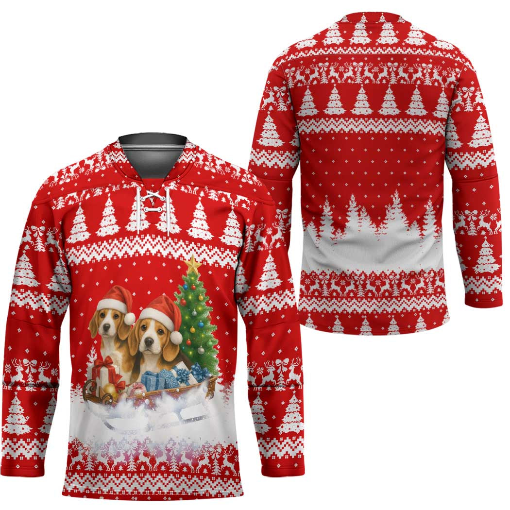 Beagle Dashing Dog Christmas Hockey Jersey Xmas Holiday Patterns - Wonder Print Shop