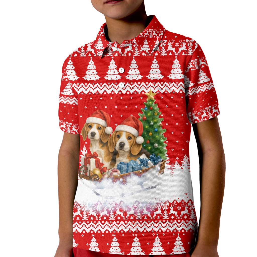 Beagle Dashing Dog Christmas Kid Polo Shirt Xmas Holiday Patterns - Wonder Print Shop