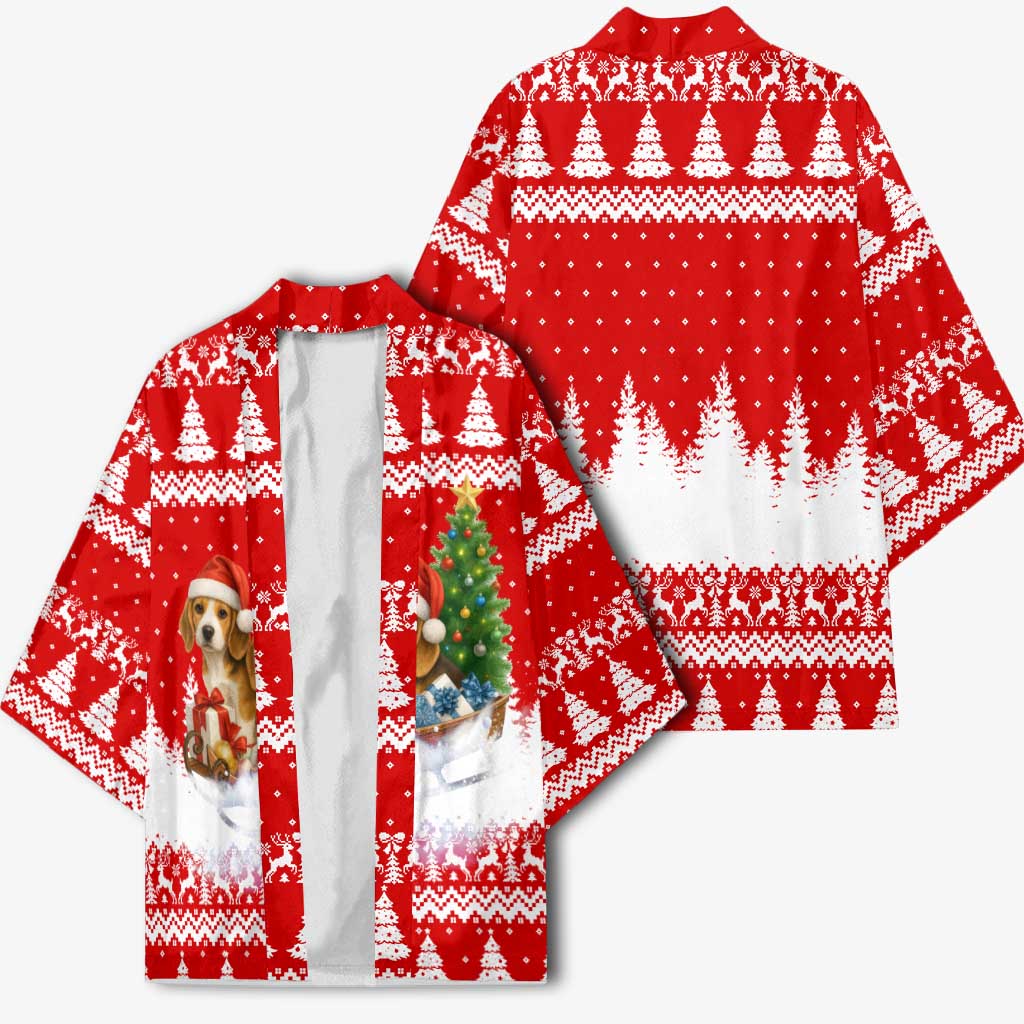 Beagle Dashing Dog Christmas Kimono Xmas Holiday Patterns - Wonder Print Shop