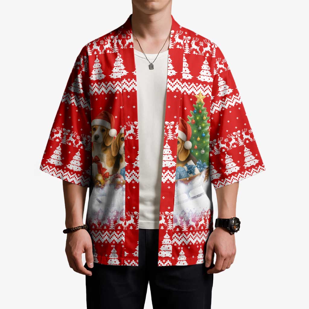 Beagle Dashing Dog Christmas Kimono Xmas Holiday Patterns - Wonder Print Shop