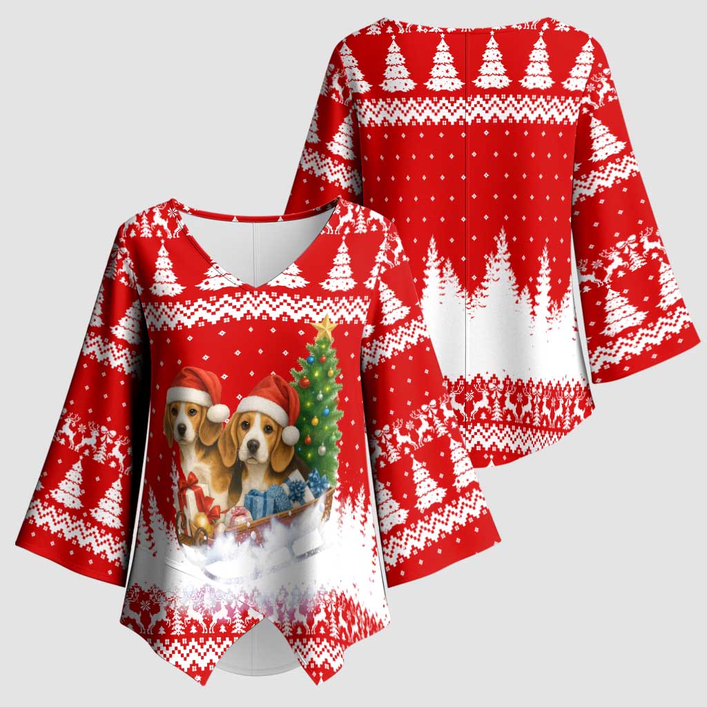 Beagle Dashing Dog Christmas Kimono Sleeve Blouse Xmas Holiday Patterns - Wonder Print Shop