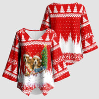 Beagle Dashing Dog Christmas Kimono Sleeve Blouse Xmas Holiday Patterns - Wonder Print Shop