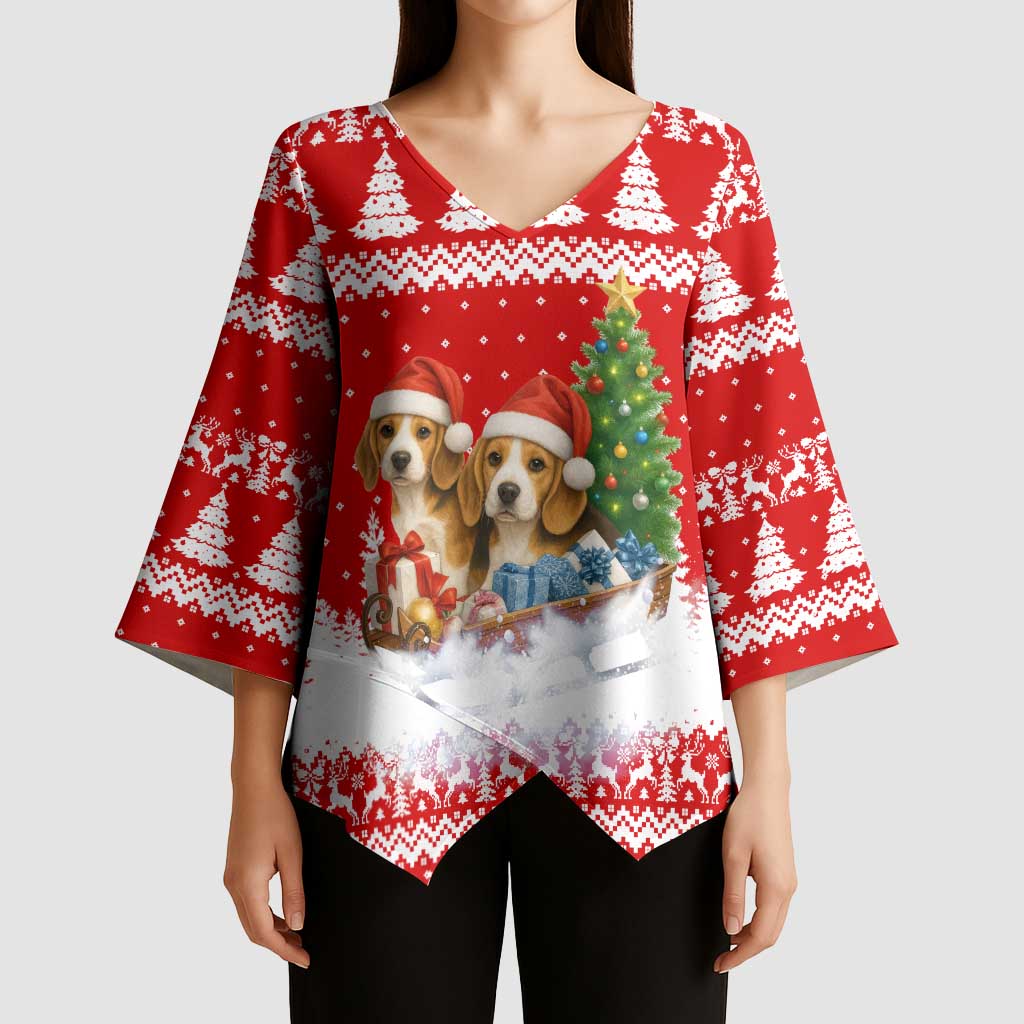 Beagle Dashing Dog Christmas Kimono Sleeve Blouse Xmas Holiday Patterns - Wonder Print Shop