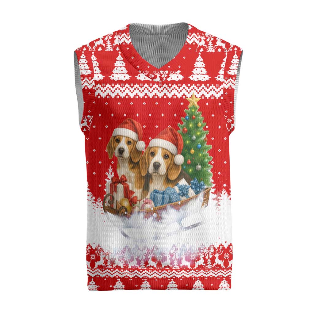Beagle Dashing Dog Christmas Knitted V-Neck Vest Xmas Holiday Patterns - Wonder Print Shop