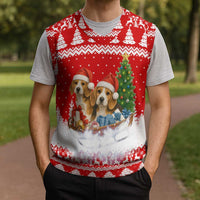 Beagle Dashing Dog Christmas Knitted V-Neck Vest Xmas Holiday Patterns - Wonder Print Shop