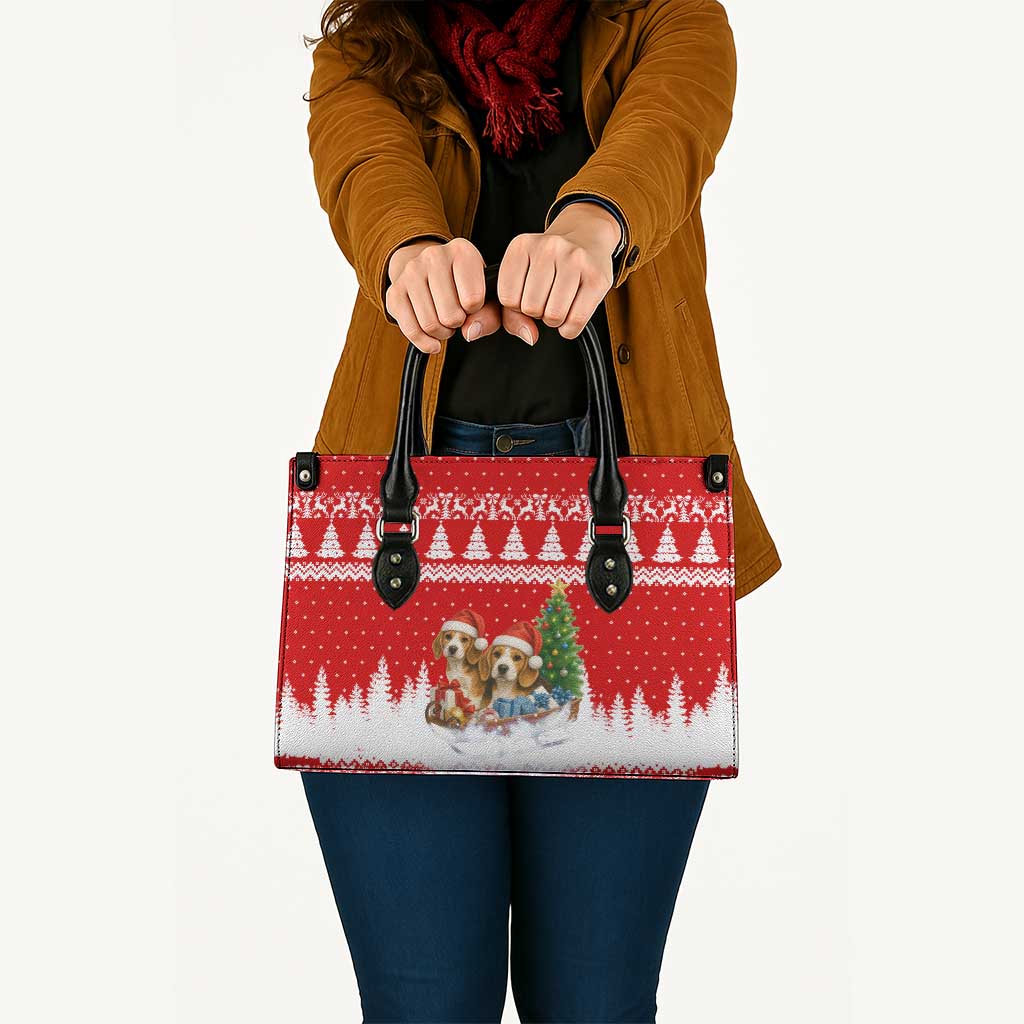Beagle Dashing Dog Christmas Leather Bag Xmas Holiday Patterns - Wonder Print Shop