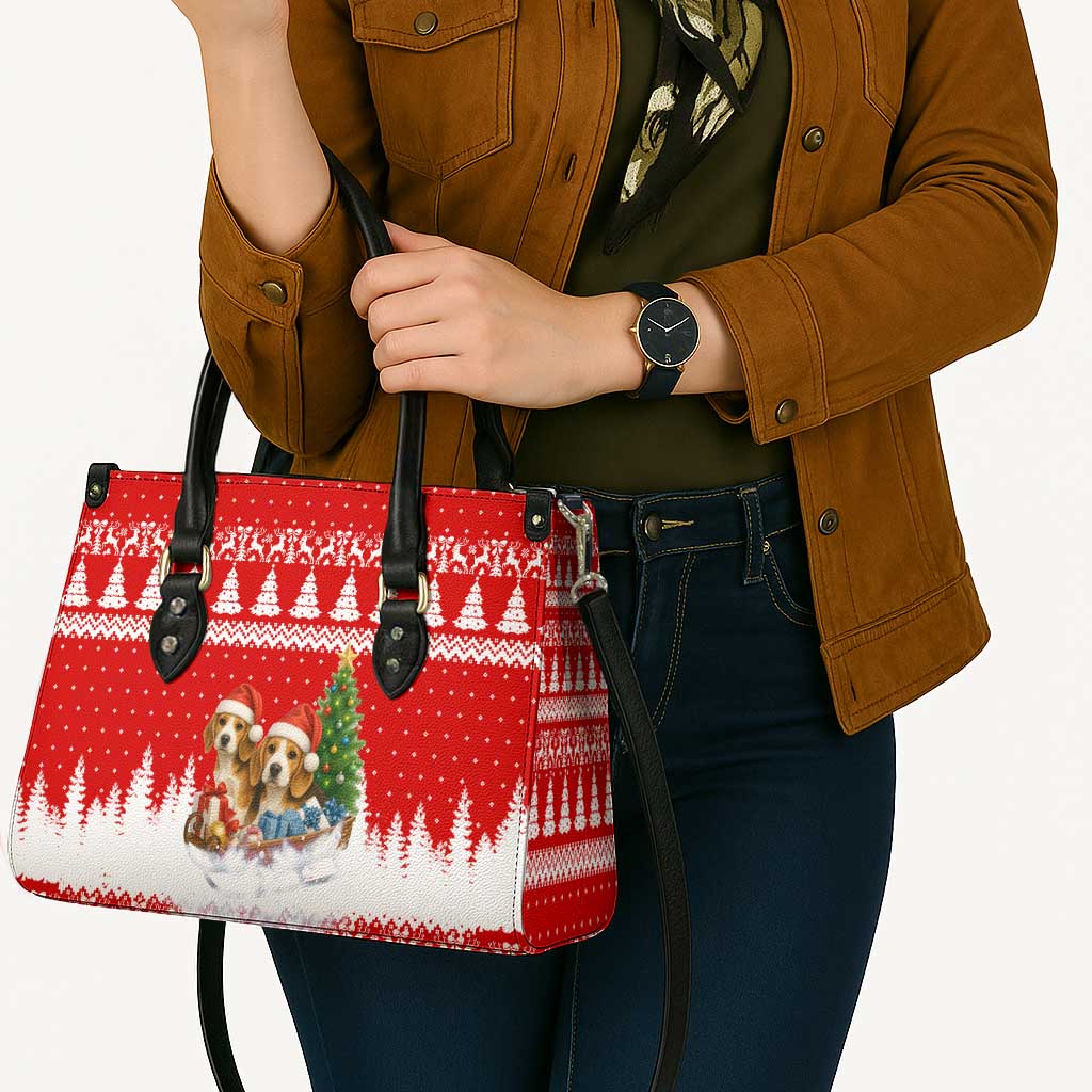 Beagle Dashing Dog Christmas Leather Bag Xmas Holiday Patterns - Wonder Print Shop