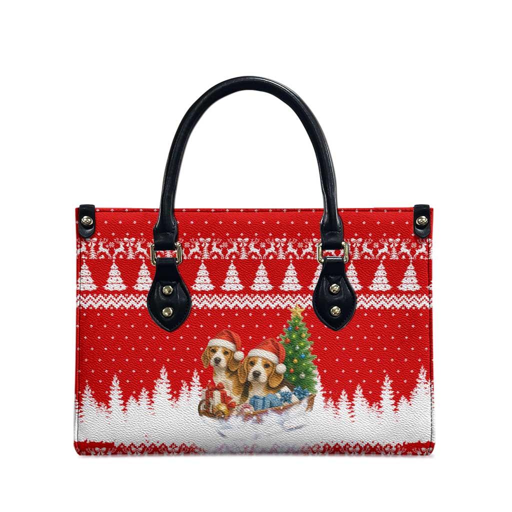 Beagle Dashing Dog Christmas Leather Bag Xmas Holiday Patterns - Wonder Print Shop