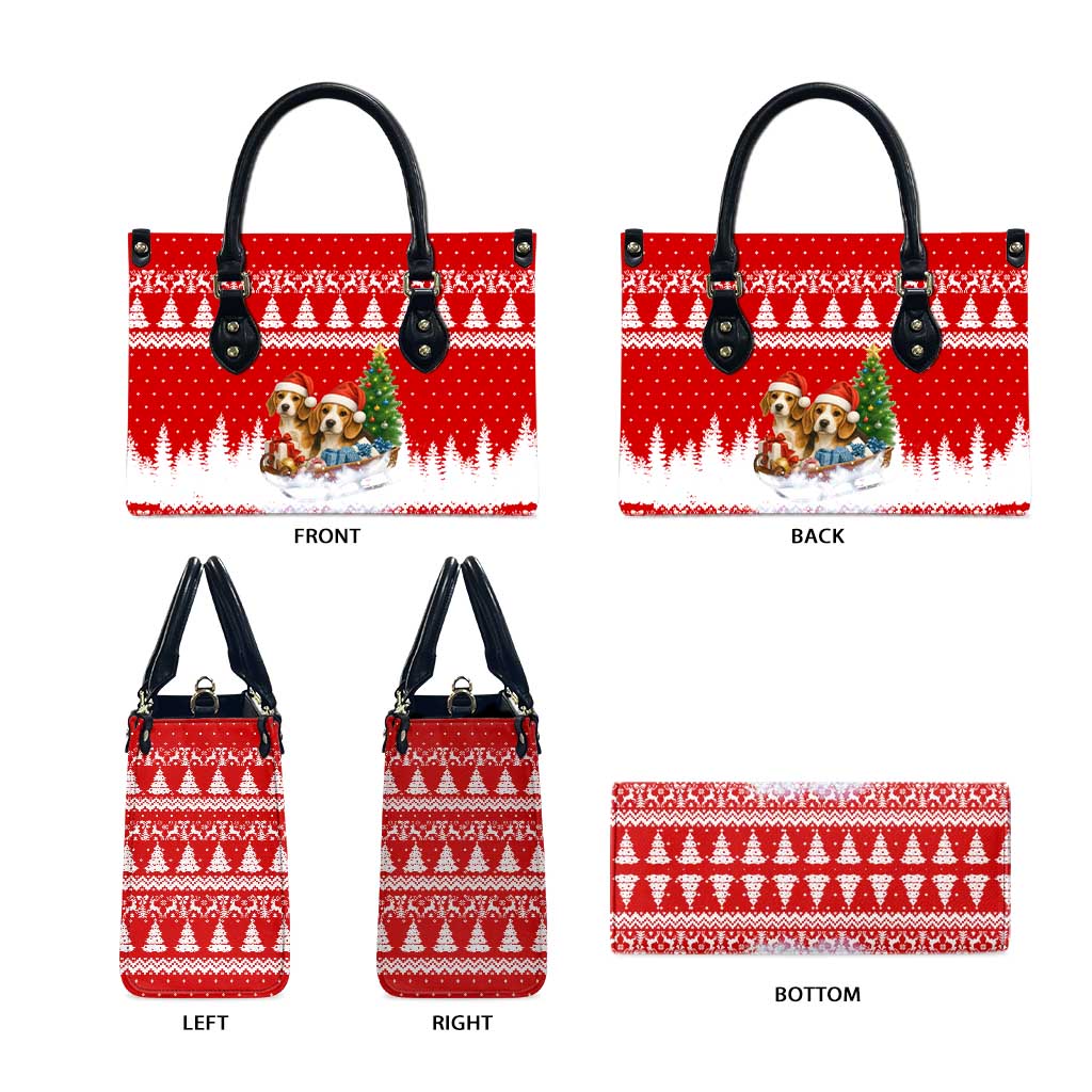 Beagle Dashing Dog Christmas Leather Bag Xmas Holiday Patterns - Wonder Print Shop