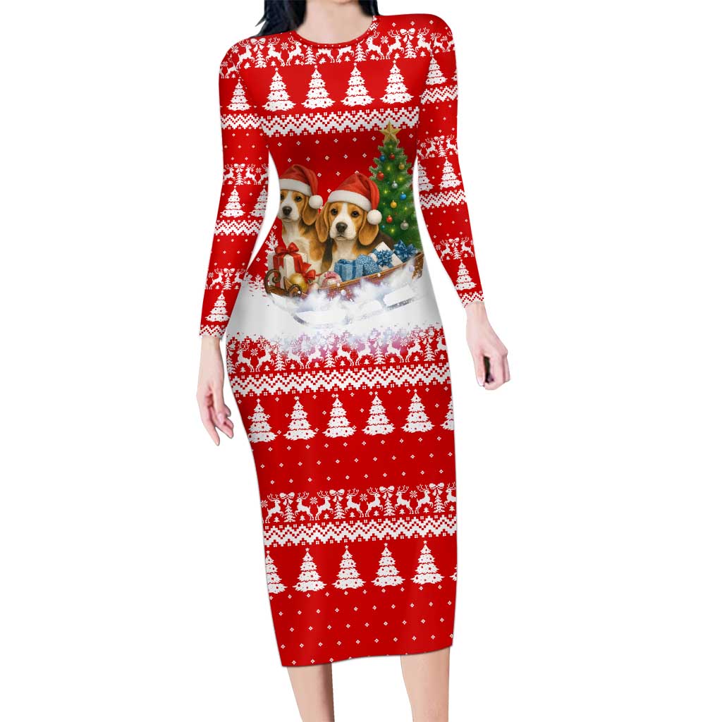 Beagle Dashing Dog Christmas Long Sleeve Bodycon Dress Xmas Holiday Patterns - Wonder Print Shop