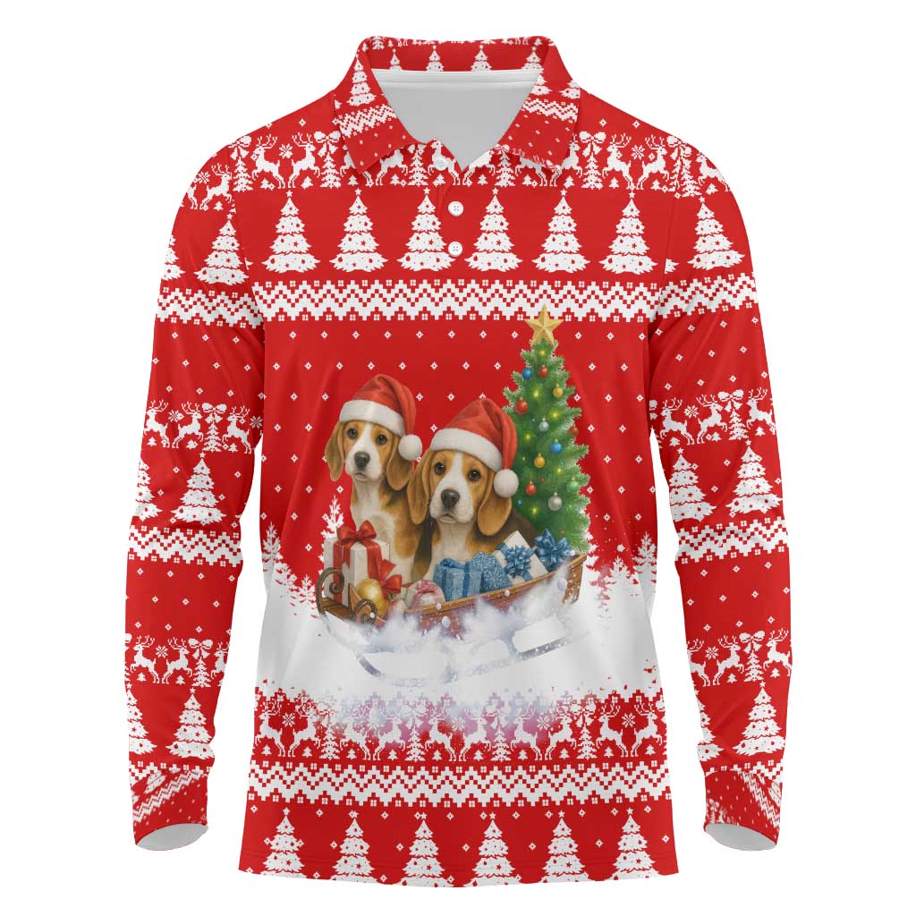 Beagle Dashing Dog Christmas Long Sleeve Polo Shirt Xmas Holiday Patterns - Wonder Print Shop