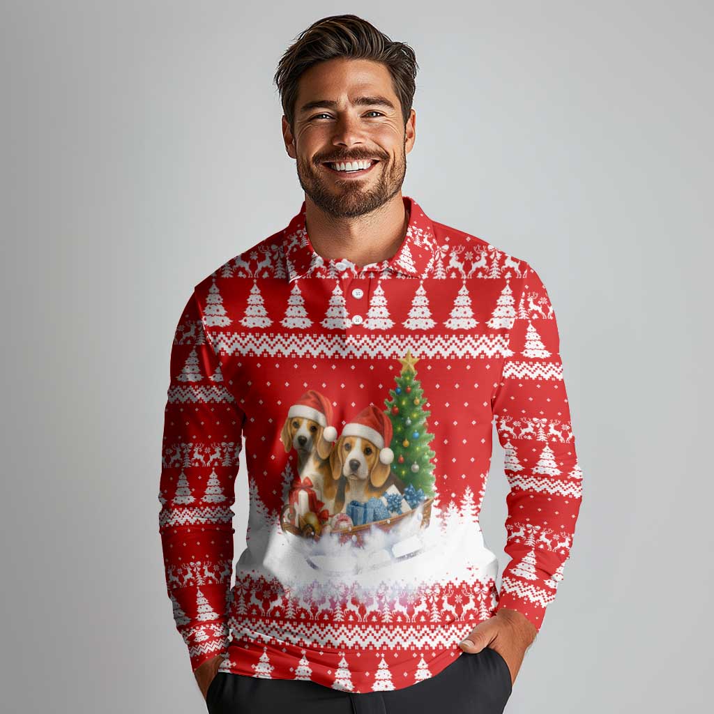 Beagle Dashing Dog Christmas Long Sleeve Polo Shirt Xmas Holiday Patterns - Wonder Print Shop