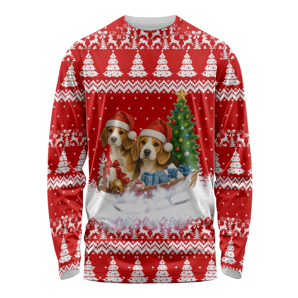 Beagle Dashing Dog Christmas Long Sleeve Shirt Xmas Holiday Patterns - Wonder Print Shop