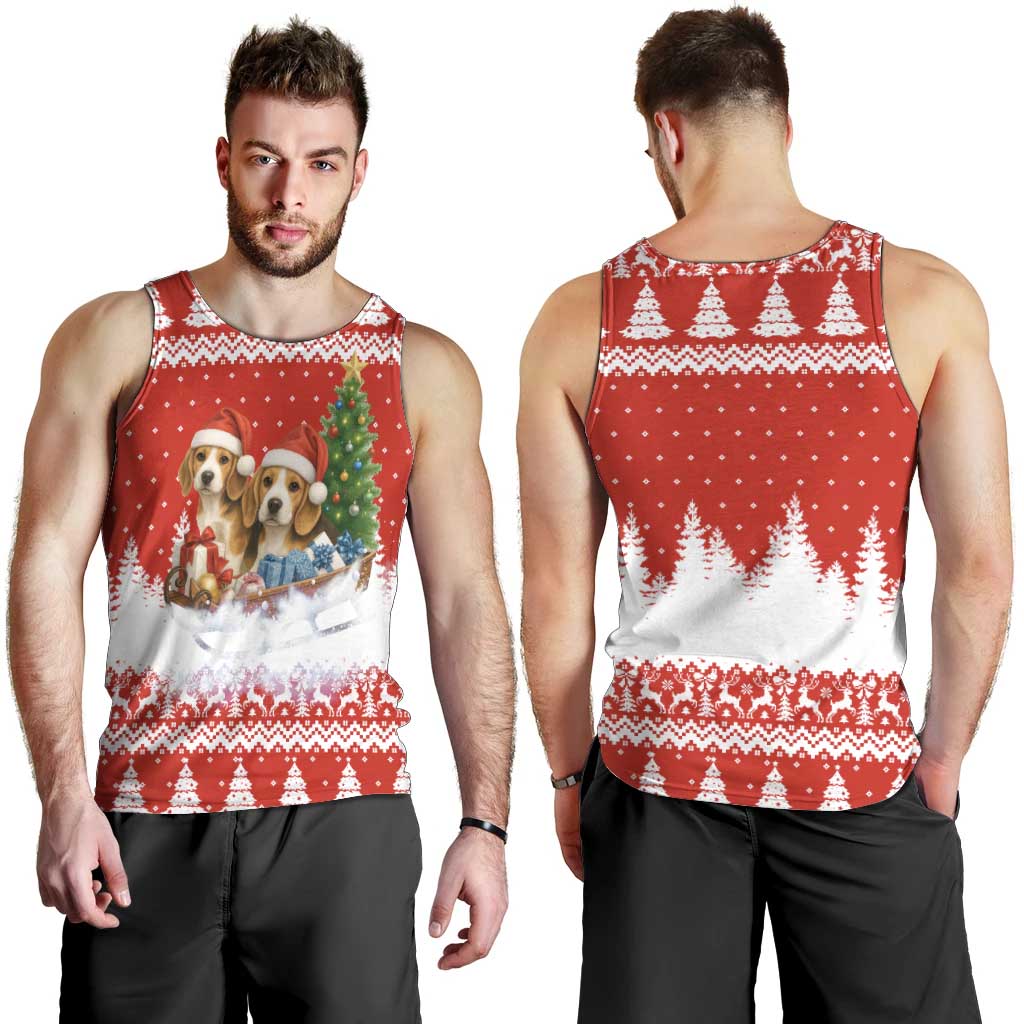 Beagle Dashing Dog Christmas Men Tank Top Xmas Holiday Patterns - Wonder Print Shop