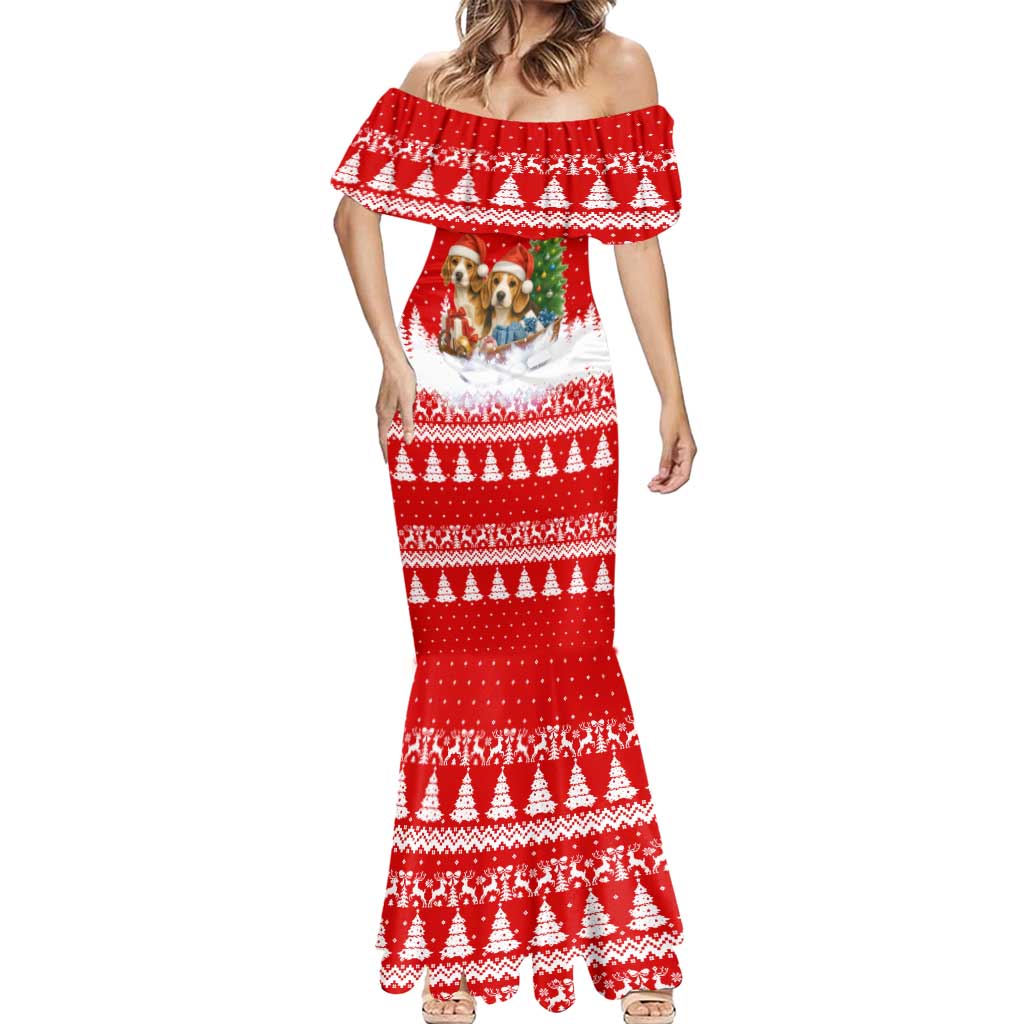 Beagle Dashing Dog Christmas Mermaid Dress Xmas Holiday Patterns - Wonder Print Shop