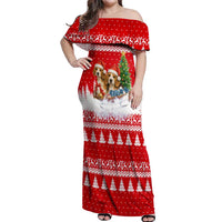 Beagle Dashing Dog Christmas Off Shoulder Maxi Dress Xmas Holiday Patterns - Wonder Print Shop