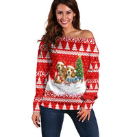 Beagle Dashing Dog Christmas Off Shoulder Sweater Xmas Holiday Patterns - Wonder Print Shop
