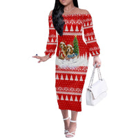 Beagle Dashing Dog Christmas Off The Shoulder Long Sleeve Dress Xmas Holiday Patterns - Wonder Print Shop