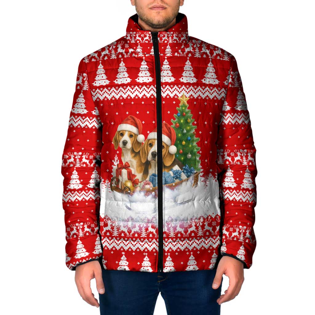 Beagle Dashing Dog Christmas Padded Jacket Xmas Holiday Patterns - Wonder Print Shop