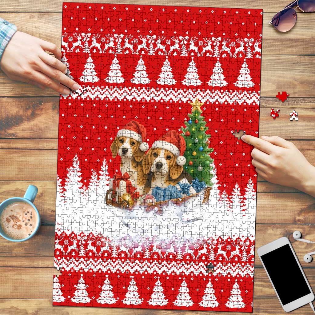 Beagle Dashing Dog Christmas Puzzle Xmas Holiday Patterns - Wonder Print Shop
