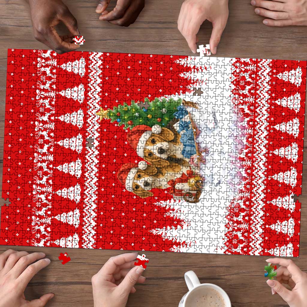 Beagle Dashing Dog Christmas Puzzle Xmas Holiday Patterns - Wonder Print Shop