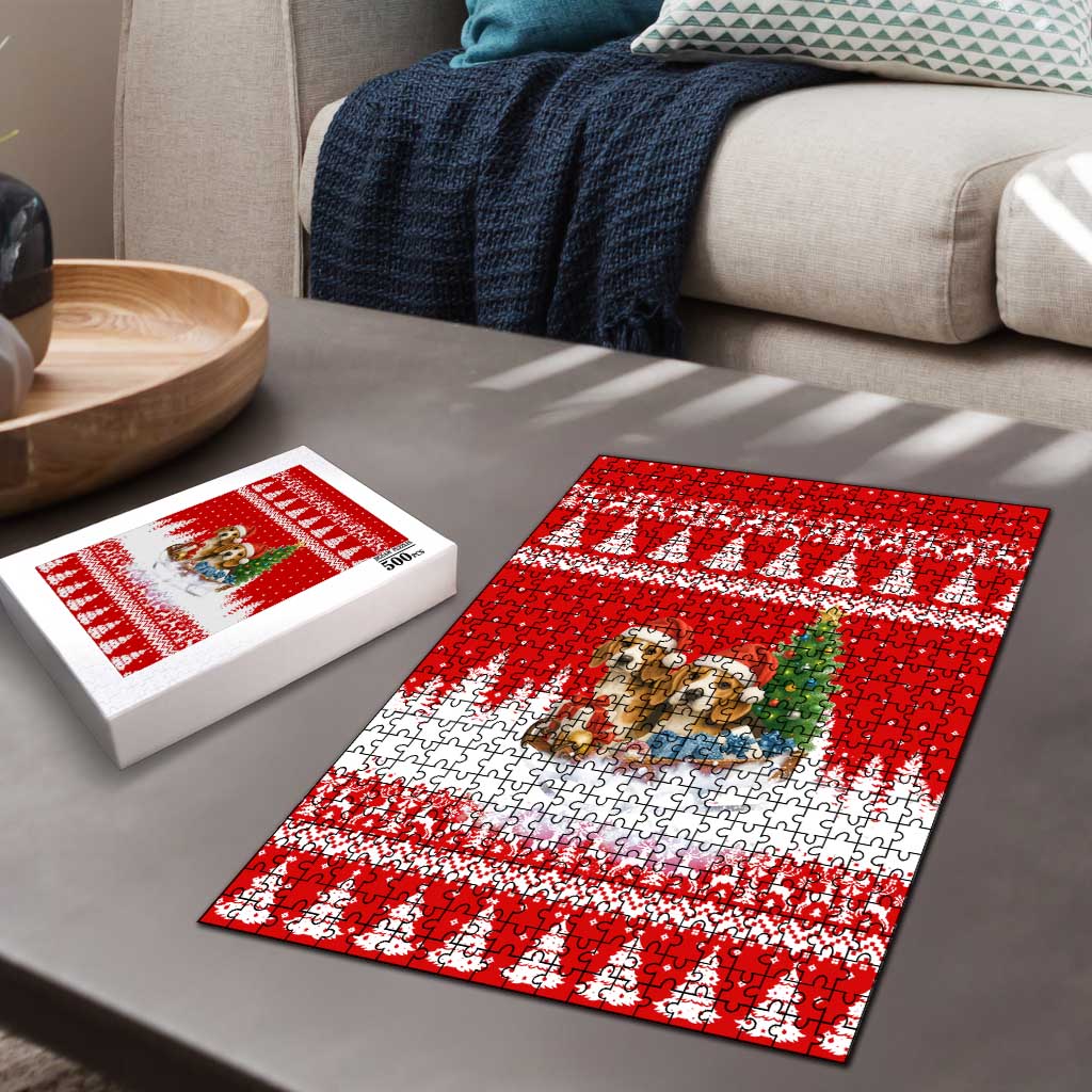 Beagle Dashing Dog Christmas Puzzle Xmas Holiday Patterns - Wonder Print Shop