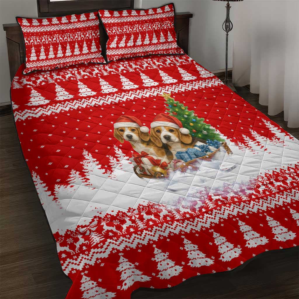 Beagle Dashing Dog Christmas Quilt Bed Set Xmas Holiday Patterns - Wonder Print Shop