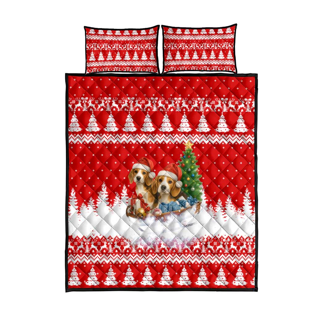 Beagle Dashing Dog Christmas Quilt Bed Set Xmas Holiday Patterns - Wonder Print Shop