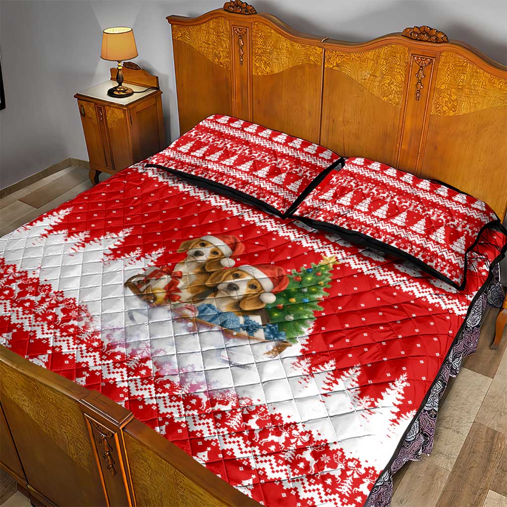 Beagle Dashing Dog Christmas Quilt Bed Set Xmas Holiday Patterns - Wonder Print Shop