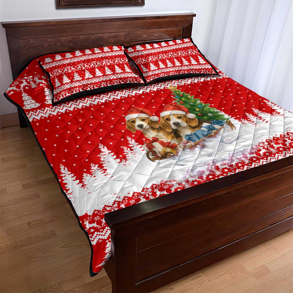 Beagle Dashing Dog Christmas Quilt Bed Set Xmas Holiday Patterns - Wonder Print Shop
