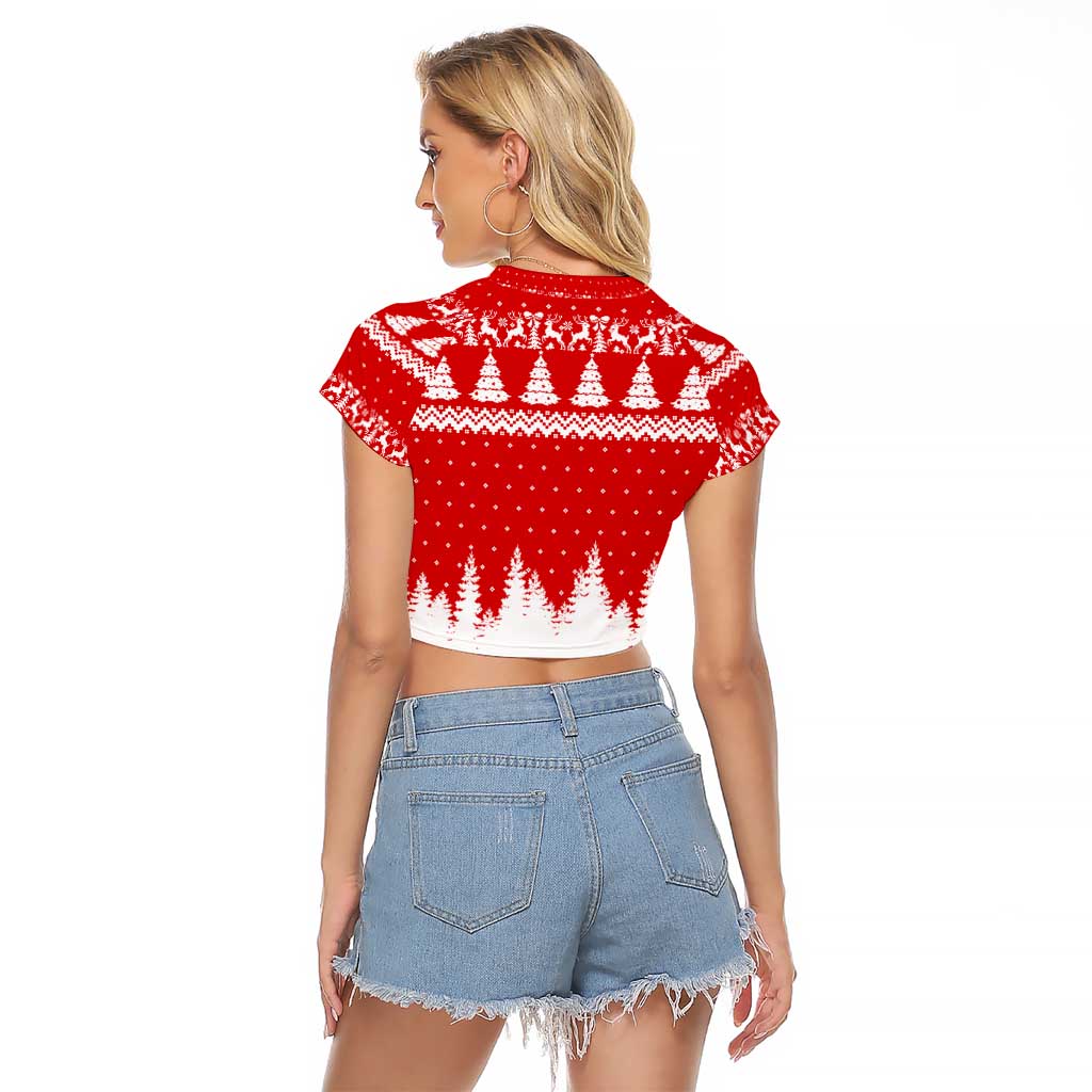 Beagle Dashing Dog Christmas Raglan Cropped T Shirt Xmas Holiday Patterns - Wonder Print Shop