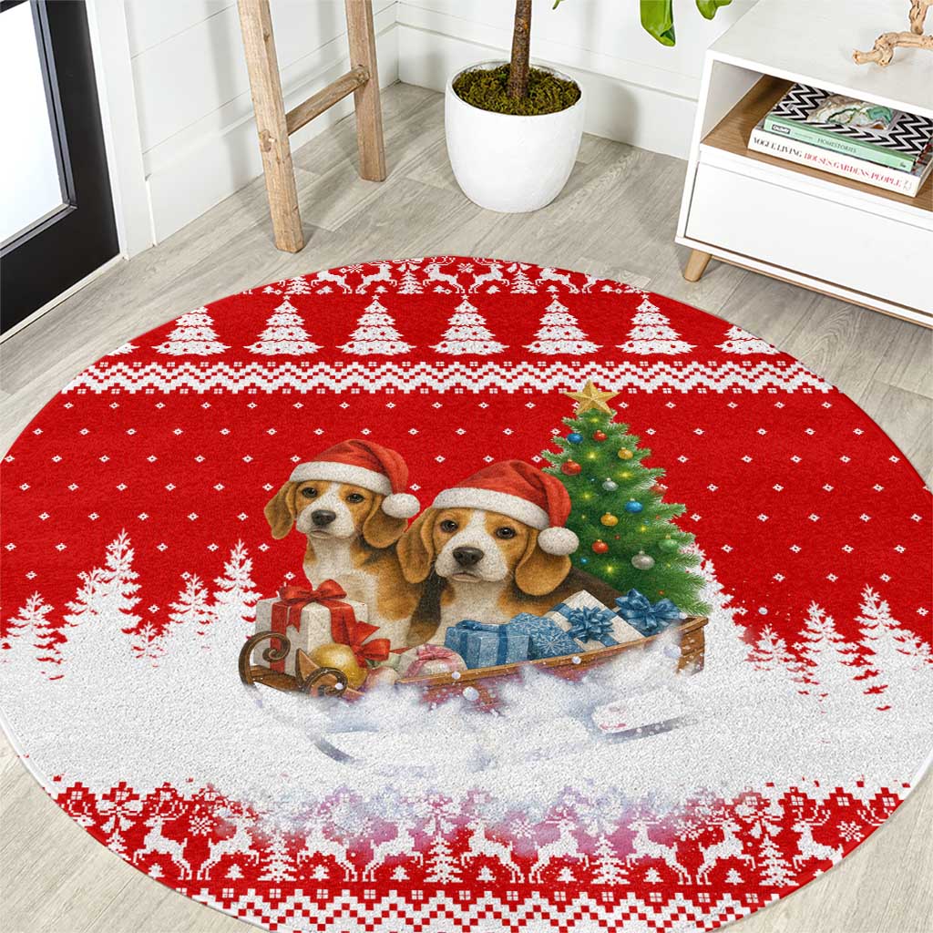 Beagle Dashing Dog Christmas Round Carpet Xmas Holiday Patterns - Wonder Print Shop