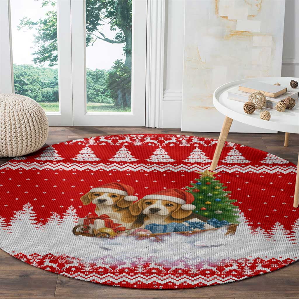 Beagle Dashing Dog Christmas Round Carpet Xmas Holiday Patterns - Wonder Print Shop