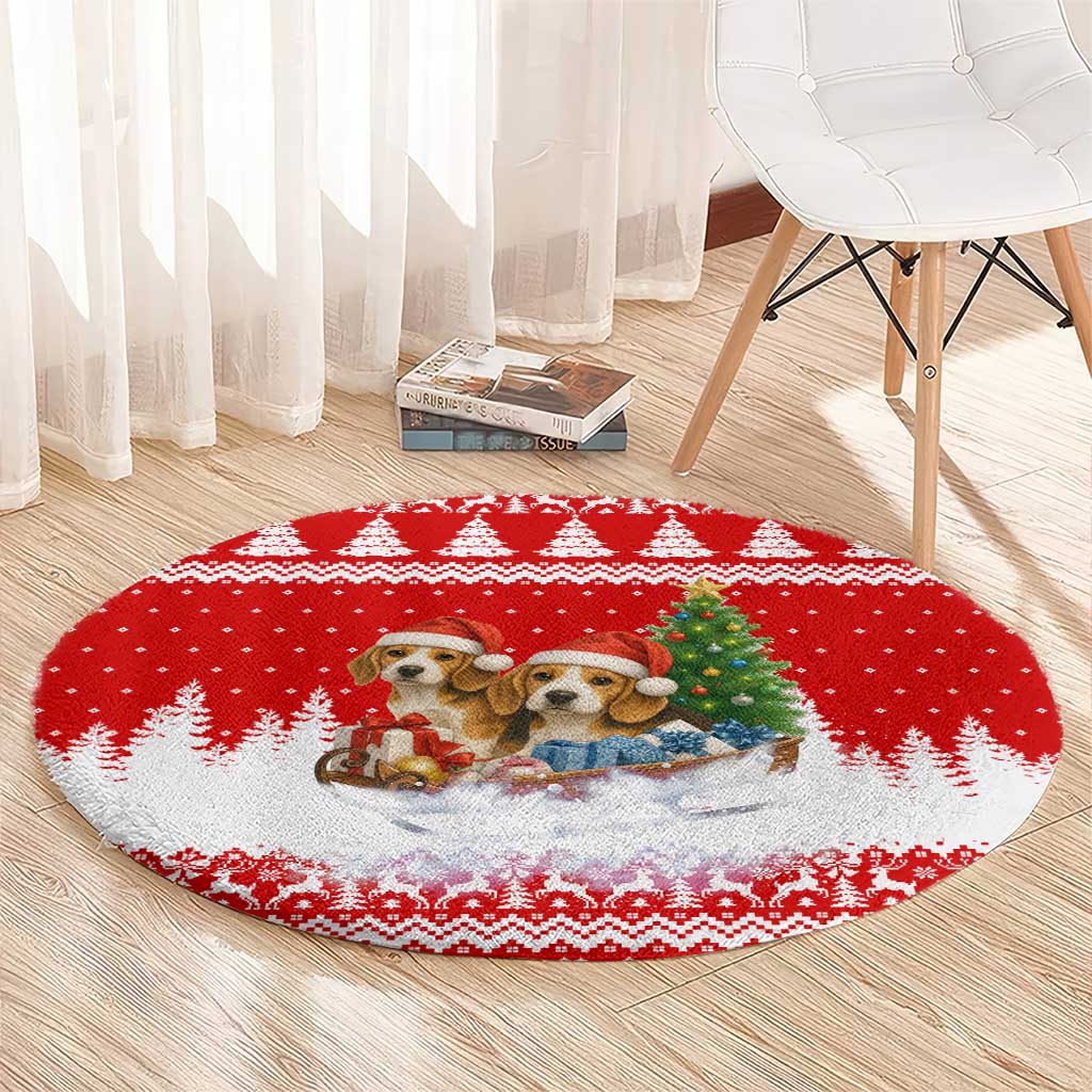 Beagle Dashing Dog Christmas Round Carpet Xmas Holiday Patterns - Wonder Print Shop