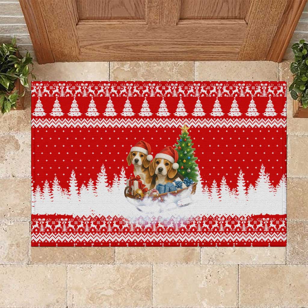 Beagle Dashing Dog Christmas Rubber Doormat Xmas Holiday Patterns - Wonder Print Shop
