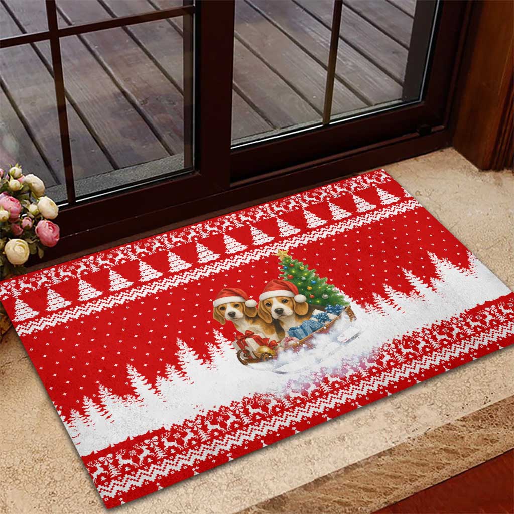 Beagle Dashing Dog Christmas Rubber Doormat Xmas Holiday Patterns - Wonder Print Shop