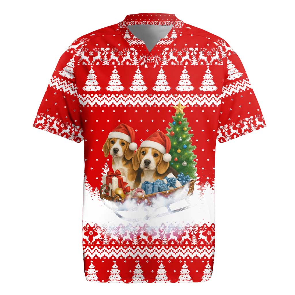 Beagle Dashing Dog Christmas Rugby Jersey Xmas Holiday Patterns - Wonder Print Shop