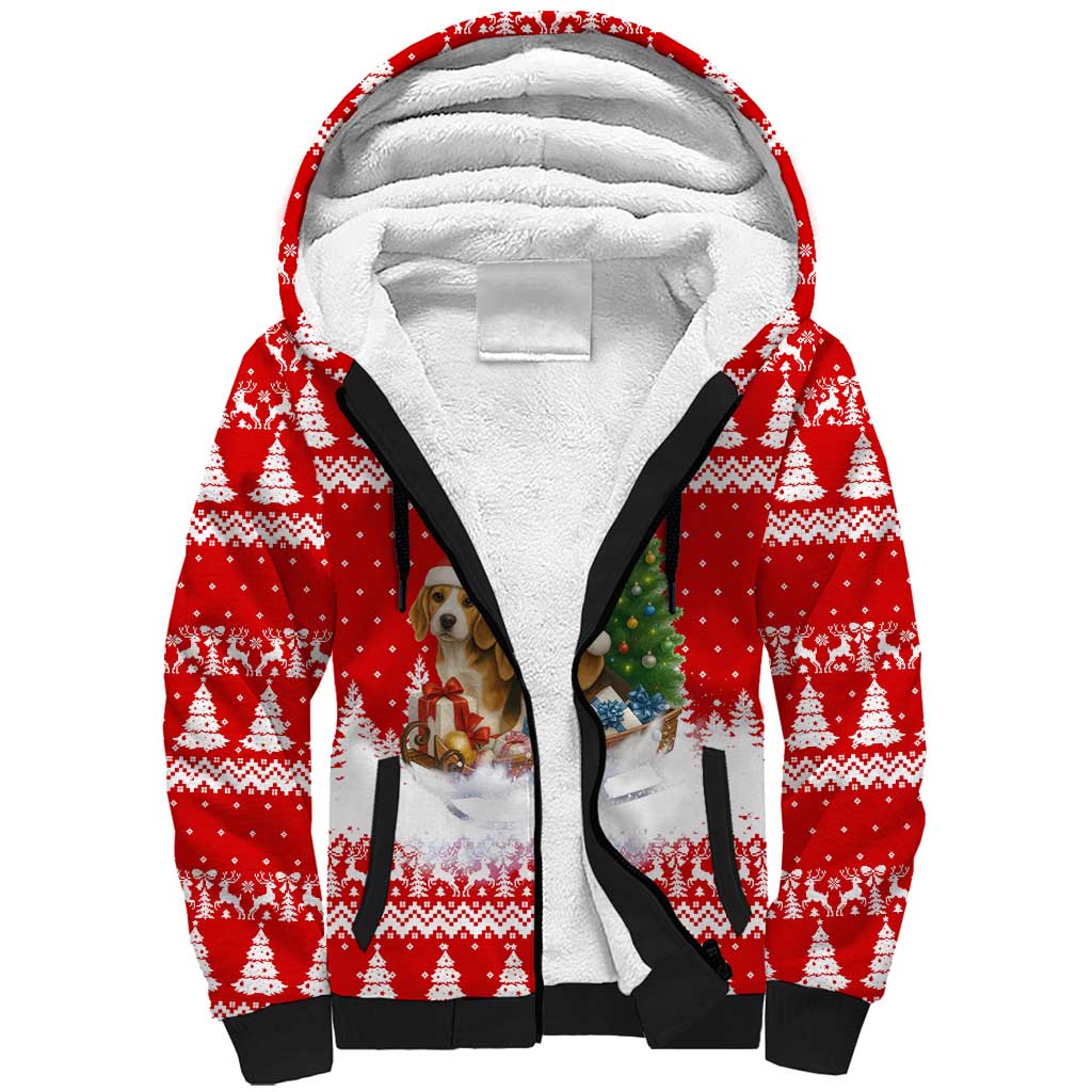 Beagle Dashing Dog Christmas Sherpa Hoodie Xmas Holiday Patterns - Wonder Print Shop