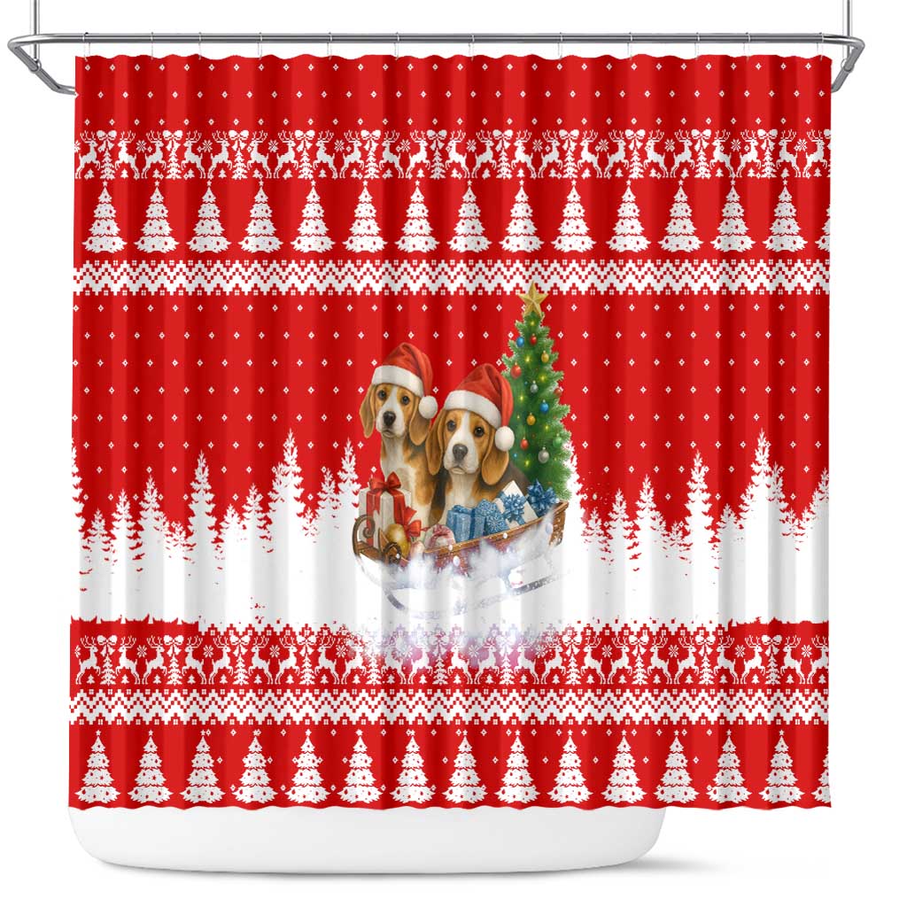 Beagle Dashing Dog Christmas Shower Curtain Xmas Holiday Patterns - Wonder Print Shop