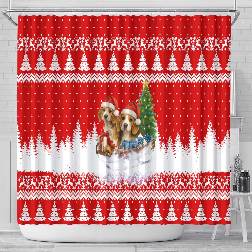 Beagle Dashing Dog Christmas Shower Curtain Xmas Holiday Patterns - Wonder Print Shop