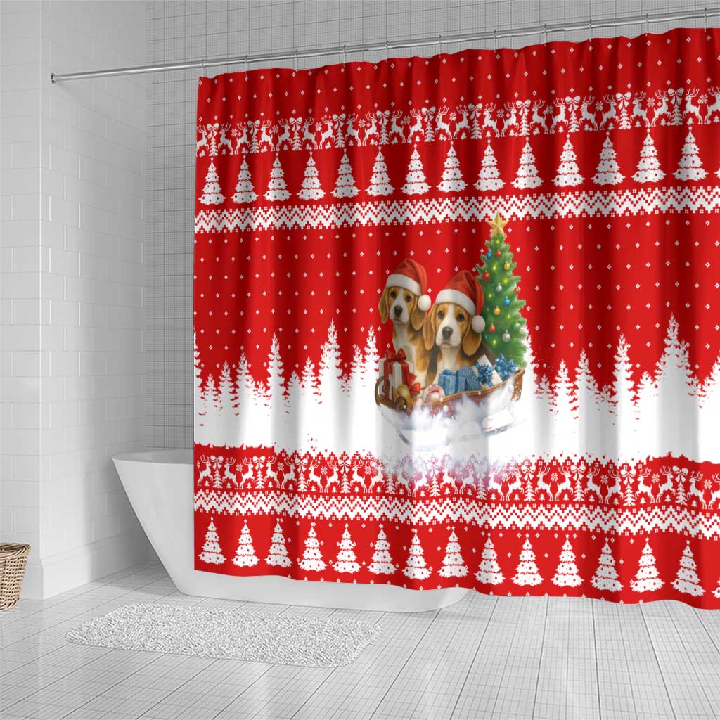 Beagle Dashing Dog Christmas Shower Curtain Xmas Holiday Patterns - Wonder Print Shop