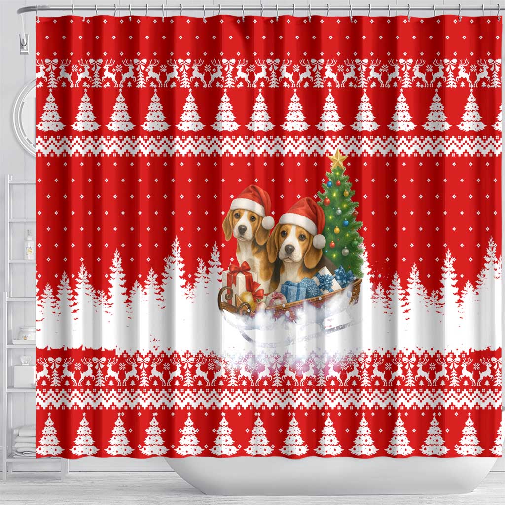 Beagle Dashing Dog Christmas Shower Curtain Xmas Holiday Patterns - Wonder Print Shop