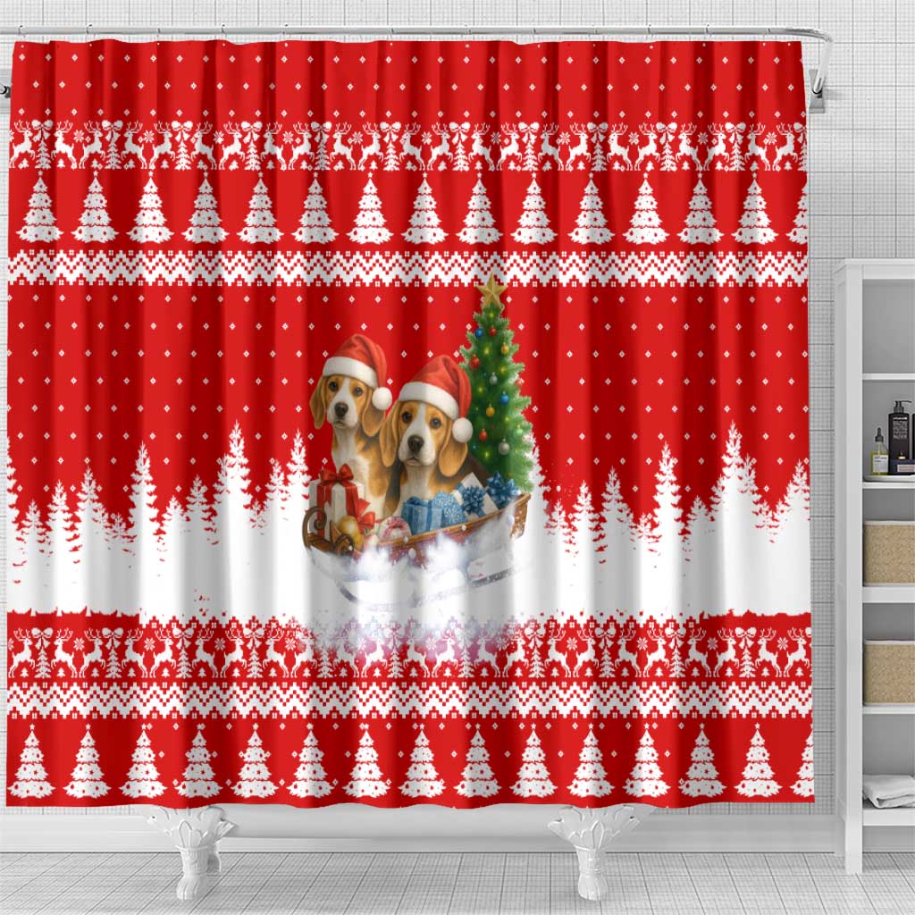 Beagle Dashing Dog Christmas Shower Curtain Xmas Holiday Patterns - Wonder Print Shop
