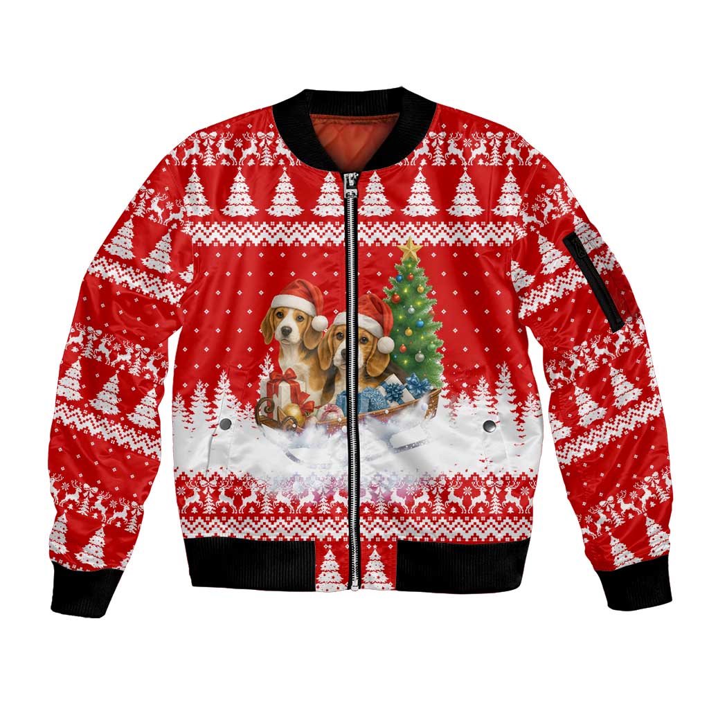 Beagle Dashing Dog Christmas Sleeve Zip Bomber Jacket Xmas Holiday Patterns - Wonder Print Shop